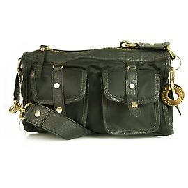 Blugirl Blumarine Black Canvas Snake Embossed Leather Trim Handbag Shoulder Bag Black