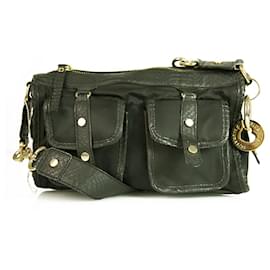 Blumarine-Blugirl Blumarine Black Canvas Snake Embossed Leather Trim Handbag Shoulder Bag-Black