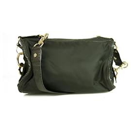 Blumarine-Blugirl Blumarine Black Canvas Snake Embossed Leather Trim Handbag Shoulder Bag-Black