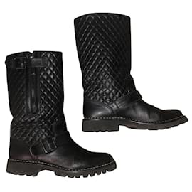 Chanel black leather boots size 37 Black