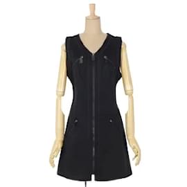Fendi-(Utilisé) Jeans vintage FENDI logo FF Robe sans manches Maille zippée 44 Hauts pour dames noirs Vintage Vintage-Noir