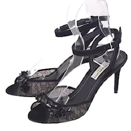 Balenciaga-(Used) Balenciaga BALENCIAGA Suede lace open toe pumps mules decoration Italian shoes 35 (22 cm equivalent) black black strap-Black