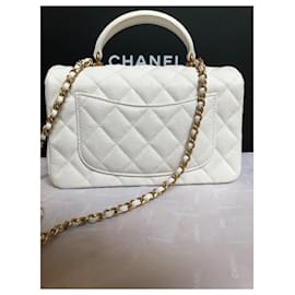Chanel-Mini caviar con asa superior-Blanco