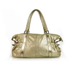 Burberry-Burberry Farrar Metallic Gold Leather Drawstring Satchel Handbag Shoulder Bag-Golden