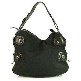 Donna Karan DKNY Signature Canvas Black Leather Hobo Shoulder bag Handbag Black