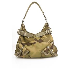 Borsa a tracolla donna Karan DKNY Army Camo Canvas Silver Leather Hobo Multicolore