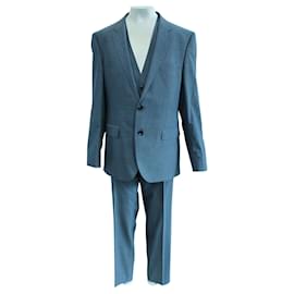 Hugo Boss-Complete Suit Plain Vest Pants Tie Vest Pants-Blue