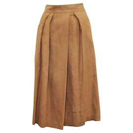 Hermès-Beige Rosewood Pleated Skirt-Brown