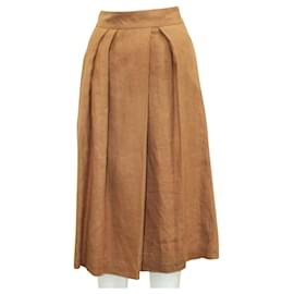 Hermès-Beige Rosewood Pleated Skirt-Brown