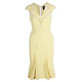 Roland Mouret-Lemon Yellow Paneled Crêpe Dress-Yellow