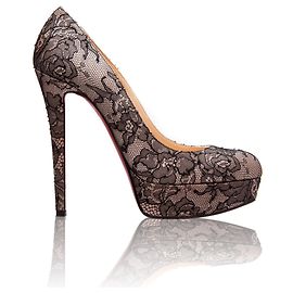 Christian Louboutin Schwarz/Nude Spitze und Satin Bianca 140 Pumps Fleisch