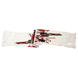 Hermès-Bedruckter Schal mit Quasten-Weiß