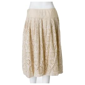 Dkny-Embroidered Metallc Lace Fit & Flare Skirt-Flesh