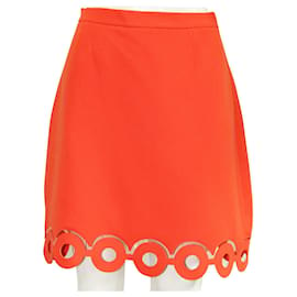 Carven-Orange Skirt with Laser Cut Embellishments-Orange