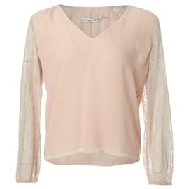 Alice + Olivia-Long Sleeve Top with Lace Detail-Flesh