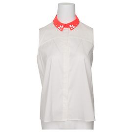 Claudie Pierlot Camicia Smanicata con Collo Neon Bianco