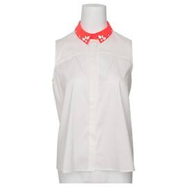 Claudie Pierlot-Sleeveless Shirt with Neon Collar-White