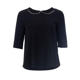 Claudie Pierlot Bluse mit Peter Pan-Kragen Blau Marineblau
