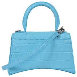 Balenciaga-Hourglass Top Handle Xs Bag in Blue Shiny Embossed Leather-Blue