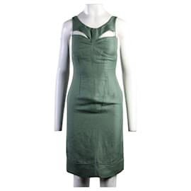 Fendi-Robe verte en lin découpée-Vert