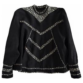 Isabel Marant Top Moony in lino e seta nero Nero