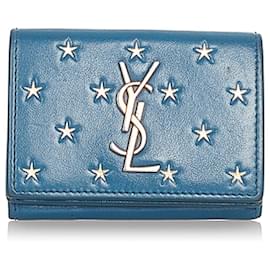 Yves Saint Laurent-Carteira Bifold em relevo YSL Blue Star-Azul