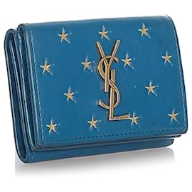 Yves Saint Laurent-Cartera plegable YSL Blue Star en relieve-Azul