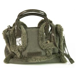 Gianfranco Ferré Bolsa de mão em pele de shearling e couro envernizado Ferre Milano cinza Cinza