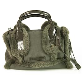 Gianfranco Ferré-Ferre Milano Gray Shearling Fur & Patent Leather Satchel Shoulder Bag Handbag-Grey