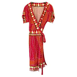 Diane Von Furstenberg-Robe portefeuille en soie à motifs vibrants DvF-Multicolore