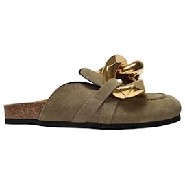 JW Anderson-Chain Loafers in Khaki Leather-Green,Khaki