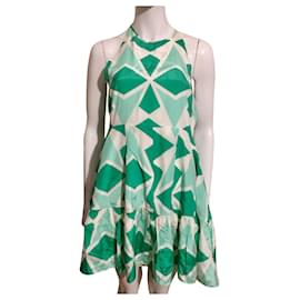 Autre Marque Grün-weißes Seidenkleid Weiß Grün