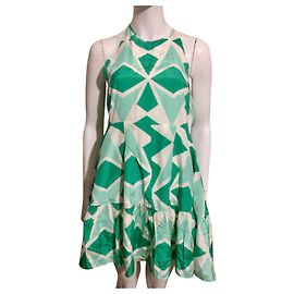 Autre Marque Vestido de seda verde y blanco Blanco Verde