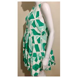 Autre Marque-Vestido de seda verde e branco-Branco,Verde