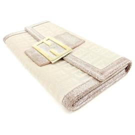 Fendi-[Used] Fendi long wallet Zippered long wallet Zucchino Pink Beige Canvas x Leather-Pink,Beige