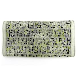 Fendi-[Used] FENDI Long Wallet Zipper Wallet Women's FF Plate Zucchino Flower Pink Black Gold Canvas x Leather-Black,Pink,Golden