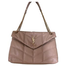 Yves Saint Laurent Loulou Puffer Medium Beige Leather Handbag Beige