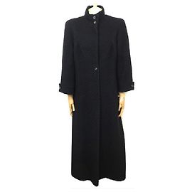 NEW CHANEL COAT WITH BUTTONS LOGO CC P36781 T44 L BLACK & BLUE WOOL TWEED Black