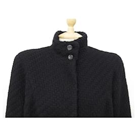 Chanel-NEW CHANEL COAT WITH BUTTONS LOGO CC P36781 T44 L BLACK & BLUE WOOL TWEED-Black