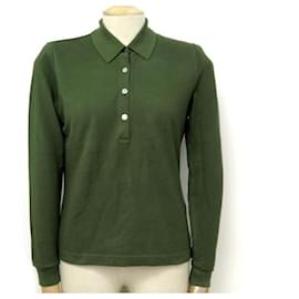 Hermès-HERMES SELLER LONG SLEEVE T SHIRT36 S IN GREEN COTTON GREEN TOP-Green