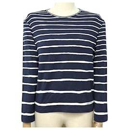 Hermès-HERMES MARINIERE LONG SLEEVED T-SHIRT 40 M IN NAVY BLUE VISCOSE-Navy blue