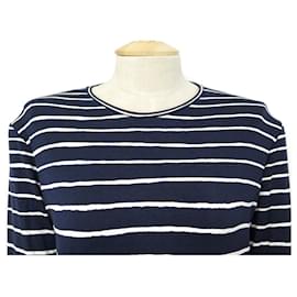 Hermès-HERMES MARINIERE LONG SLEEVED T-SHIRT 40 M IN NAVY BLUE VISCOSE-Navy blue