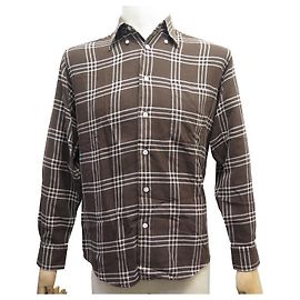 Hermès CAMISA NOVA HERMES M 39 CAMISA NOVA DE ALGODÃO MARROM CHECKED BROWN Marrom