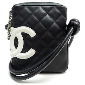 BOLSA CHANEL CAMBON POUCH EM BOLSA BANDOULIERE DE COURO ACOLCHOADO PRETO Preto