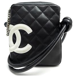 Chanel-SAC A MAIN CHANEL POCHETTE CAMBON EN CUIR MATELASSE NOIR BANDOULIERE BAG-Noir