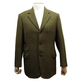 Hermès NEW HERMES M JACKET 50 IN CASHMERE & KHAKI GREEN CHECKED MOHAIR JACKET Khaki