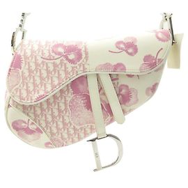 NEUF SAC A MAIN CHRISTIAN DIOR SADDLE EN TOILE BLANC ROSE CANVAS HAND BAG Blanc