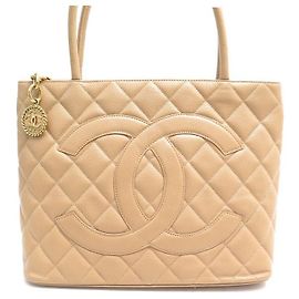 CHANEL SHOPPING MEDAILLON LEDER KAVIAR BEIGE LEDER HANDTASCHE Beige