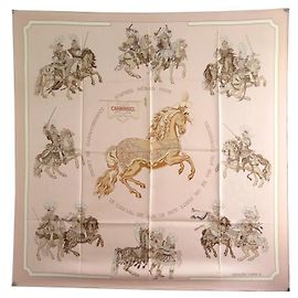 Hermès CHRISTIANE VAUZELLES CARRE HERMES SCIARPA CARROUSEL 90 SCIARPA IN SETA SETA ROSA Rosa