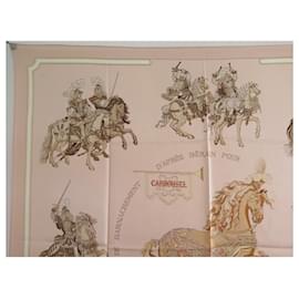 Hermès-CACHORRO DE CHRISTIANE VAUZELLES CARRE HERMES CARROUSEL 90 PINK SILK SILK SCARF-Rosa